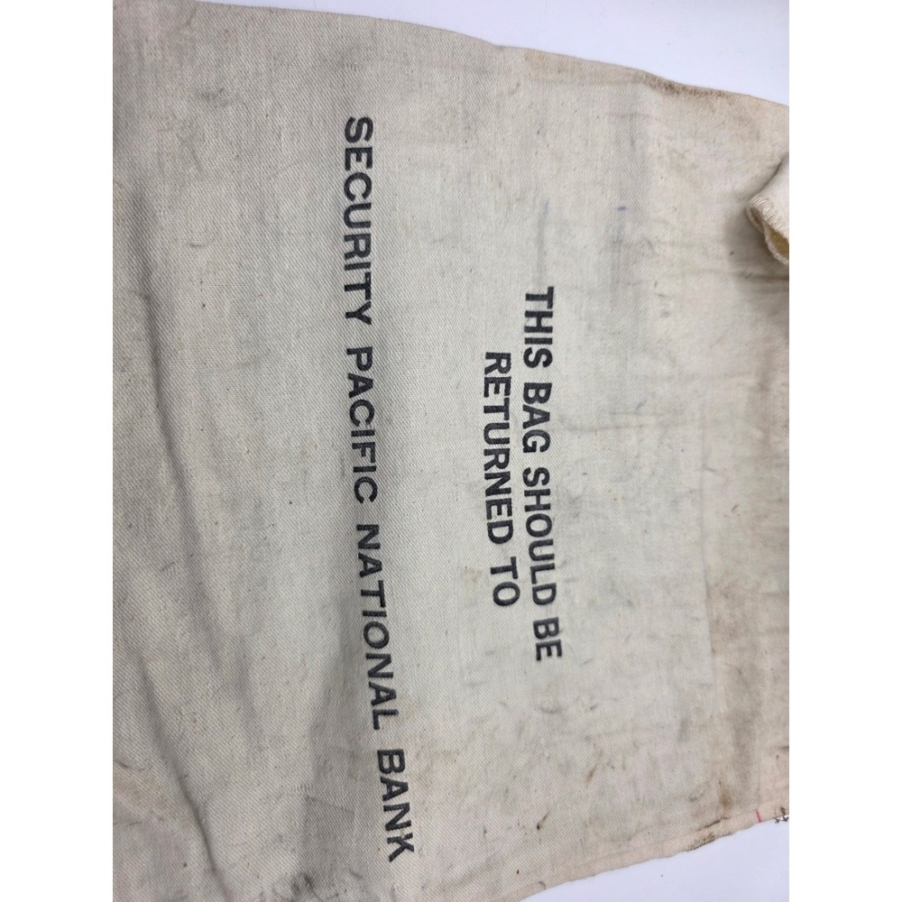 Vintage Security Pacific National Bank Canvas Money Bag Deposit Sack Drawstring - Picture 2 of 3